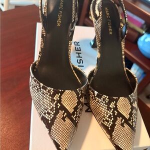Marc Fisher Black and Cream Patterned Heels